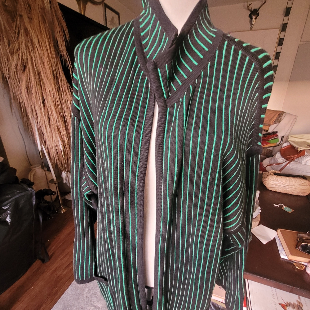 Escada Black and Green Striped Sweater